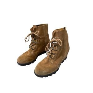 Sorel Youth Joan of Arctic Wedge Ankle Booties Kids Size 5 EUR 37 Brown Leather
